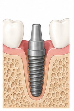 Schemazeichnung: individueller Aufbau (Abutment) wird auf dem eingeheilten Implantat befestigt